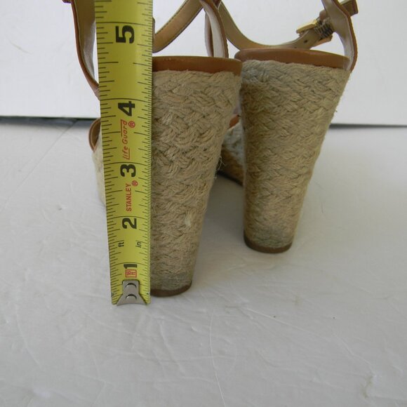 MICHAEL KORS JILL NATURAL TAN LEATHER ANKLE STRAP WEGE ESPADRILLE HEELS SZ 7M - Picture 5 of 6